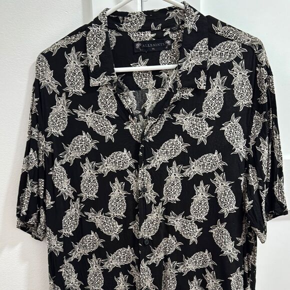 All Saints Black and White Pineapple Print Men's Viscose Shirt NWOT - Picture 3 of 5
